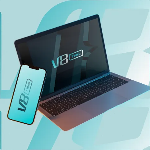 Notebook e smartphone conectados à V8 Fibra